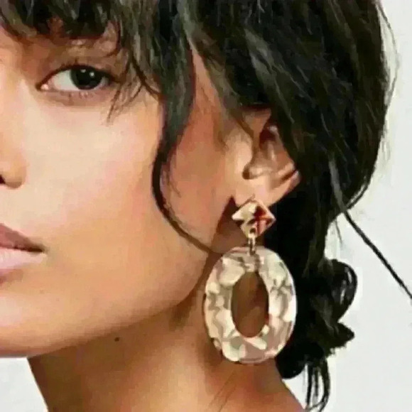 Acrylic resin circle hoop beige dangle earrings - Picture 2 of 6